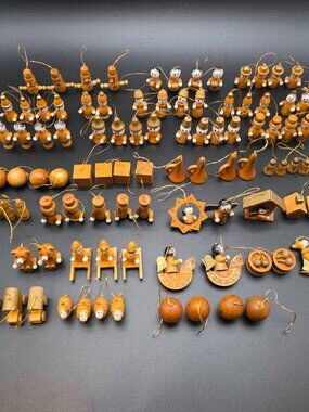 LOT Vintage 100 German Wood Mini 1" Christmas Ornaments Handpainted handmade